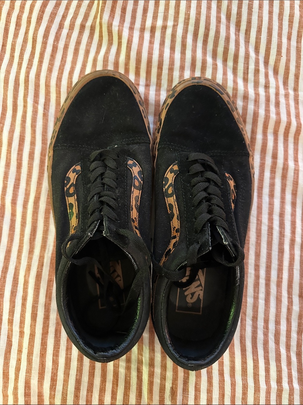 Vans Black Suede Sneakers with Leopard Stripe